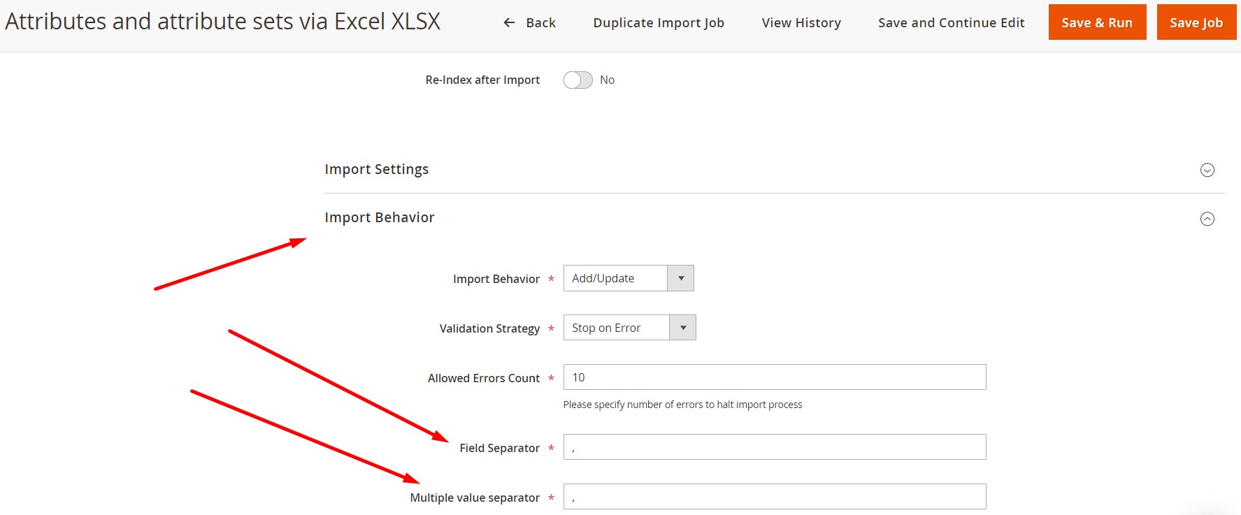 Magento 2 Import Field Separator Multiple Value Separator