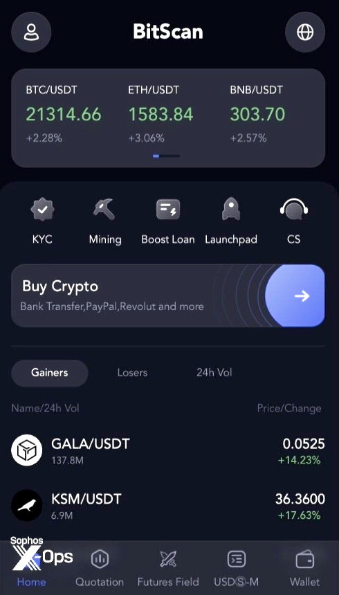 Fake trading interface provided by MBM_BitScan.