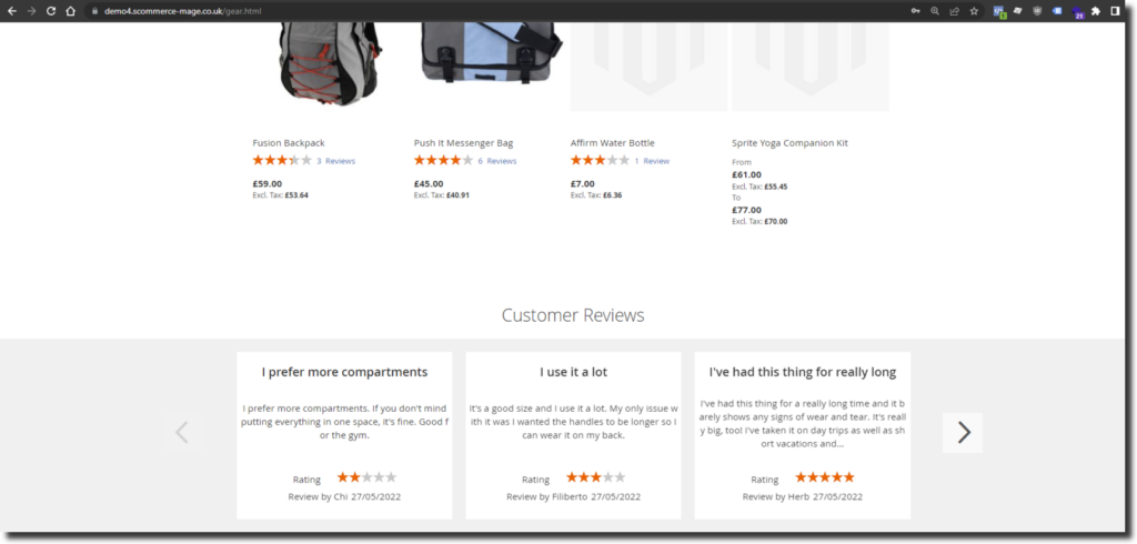 Magento 2 Product Reviews: Category Slider