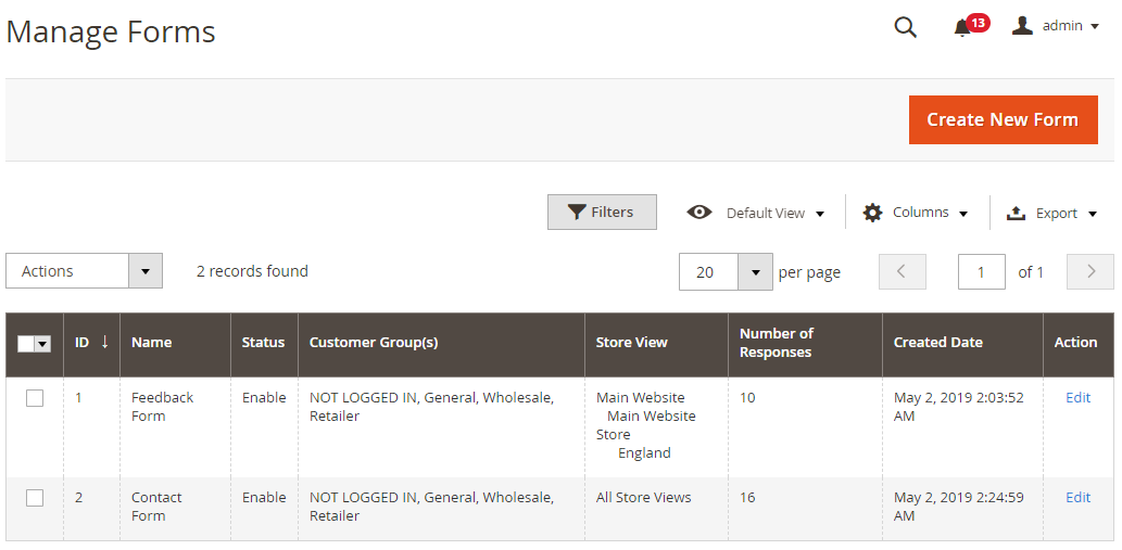 magento 2 Custom Form extension