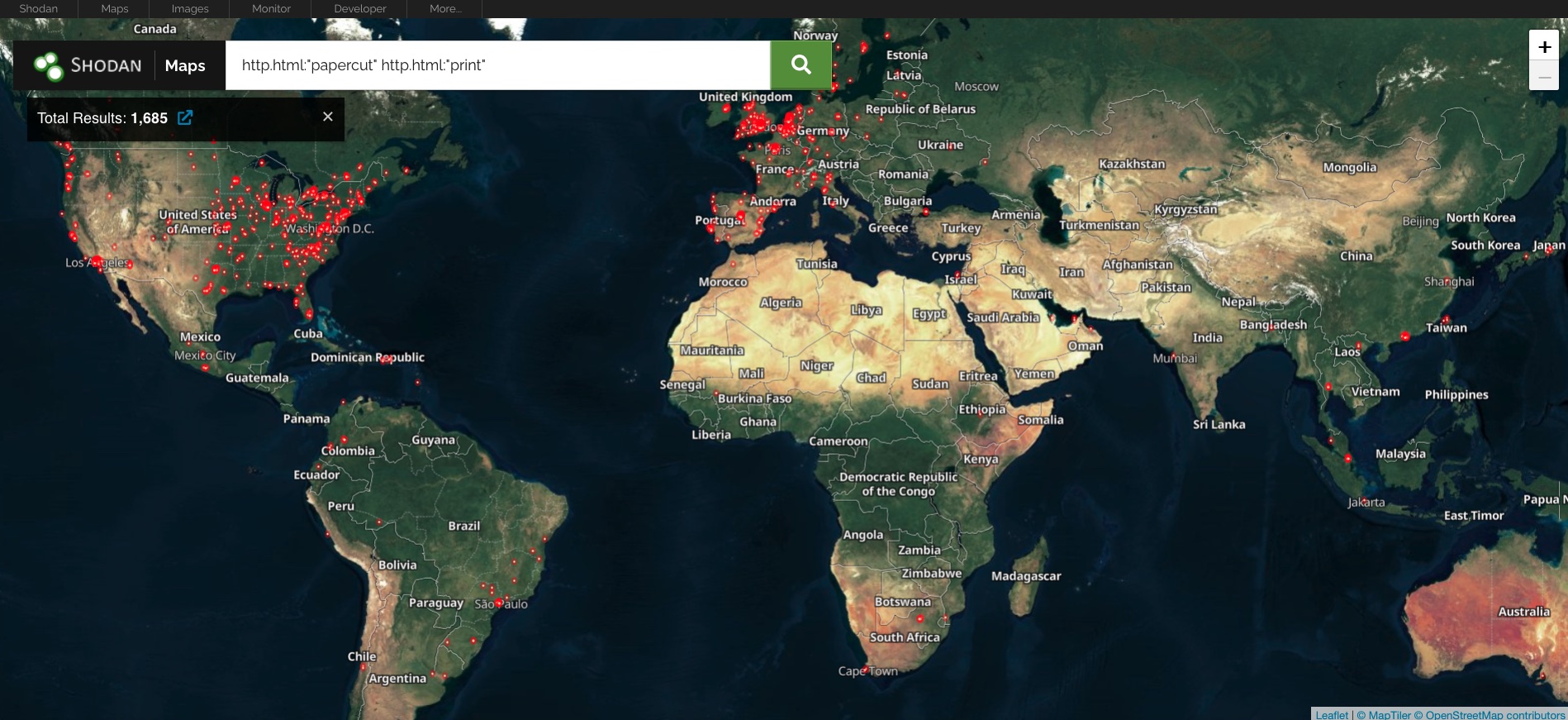 World map showing locations of PaperCut installations.