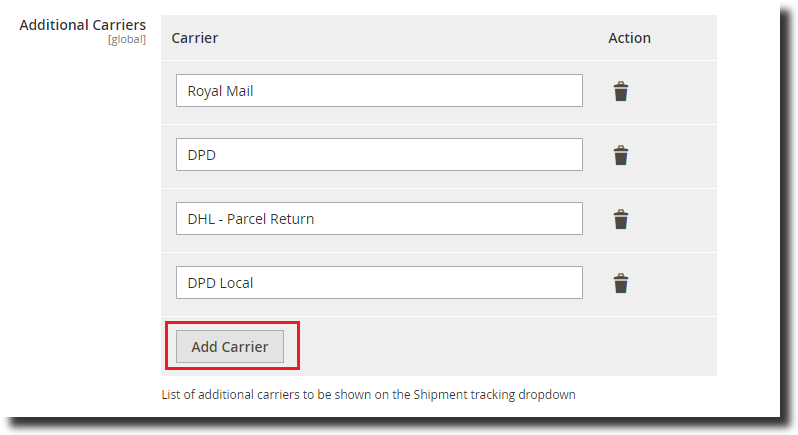 Custom Shipping Carrier Tracker in Magento 2: add carrier