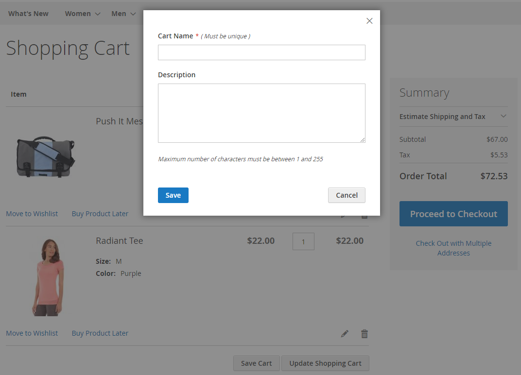 magento 2 save cart extension