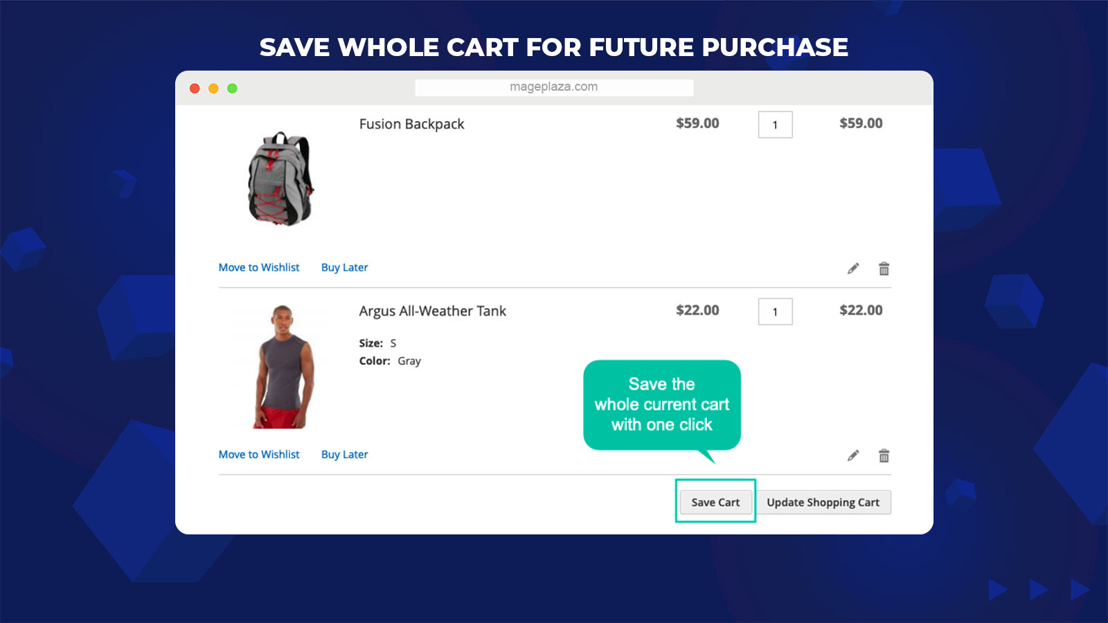 magento 2 save cart extension