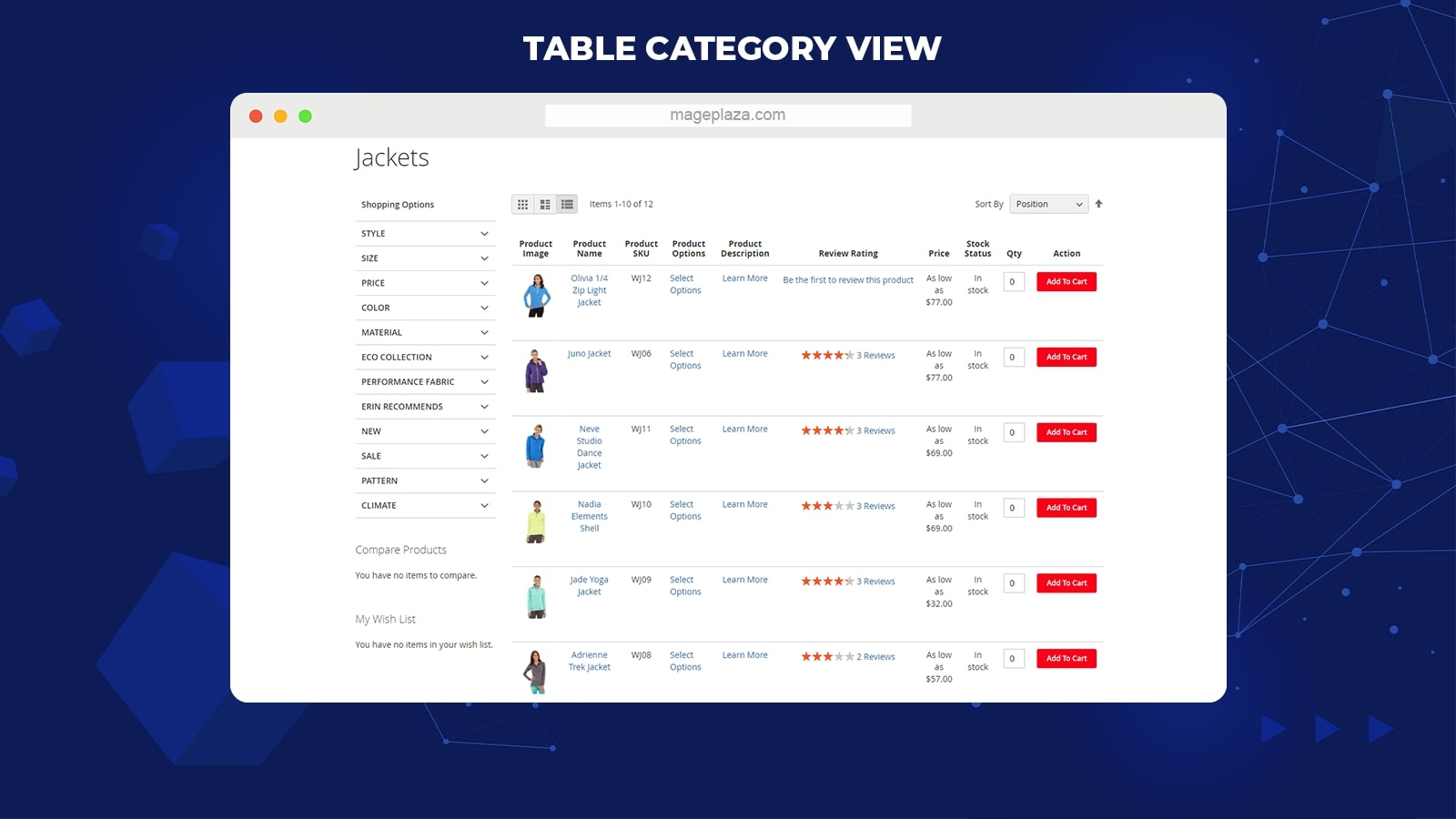 Magento 2 Table Category View extension