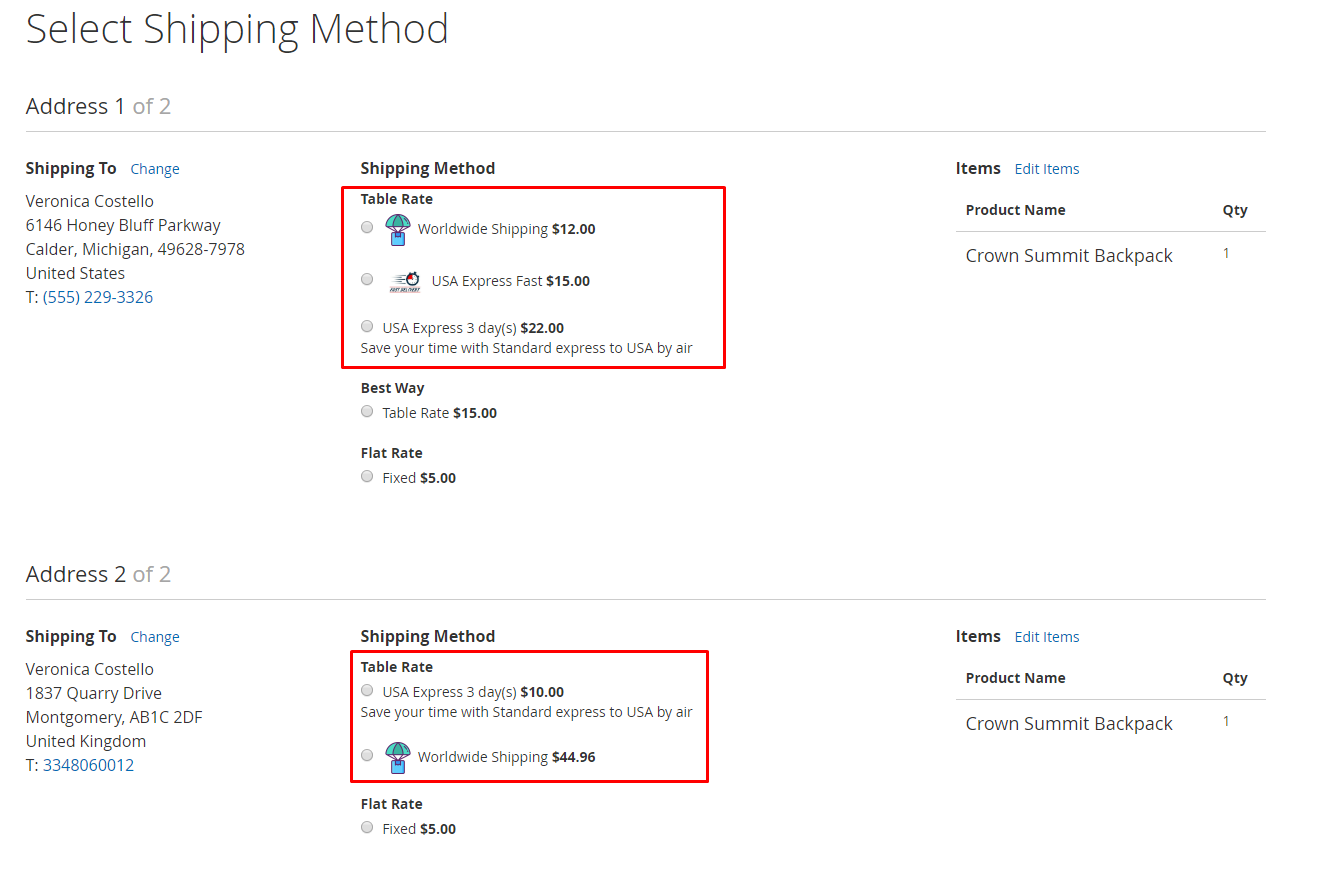 magento 2 Table Rate Shipping extension