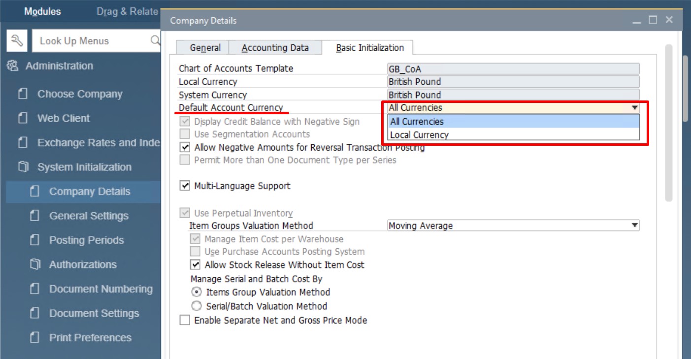 SAP business One financial accounting posting periods