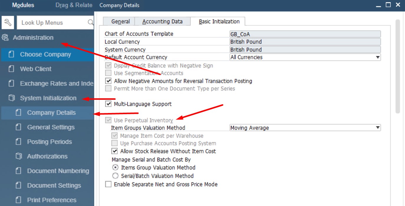 SAP business One financial accounting