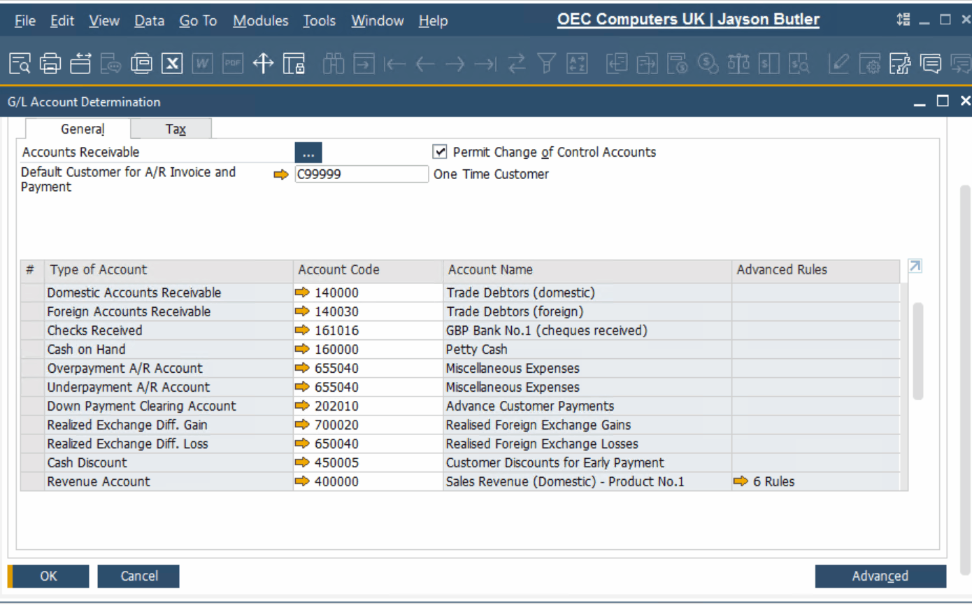 SAP business One financial accounting