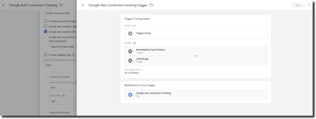 Google Ads Enhanced Conversion: Trigger