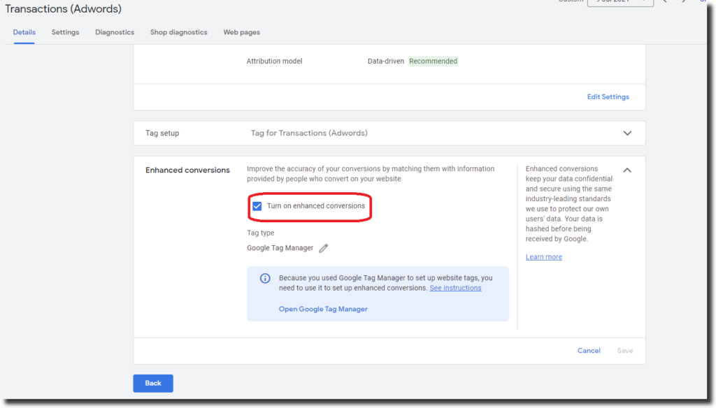 Google Ads Enhanced Conversion: Enable