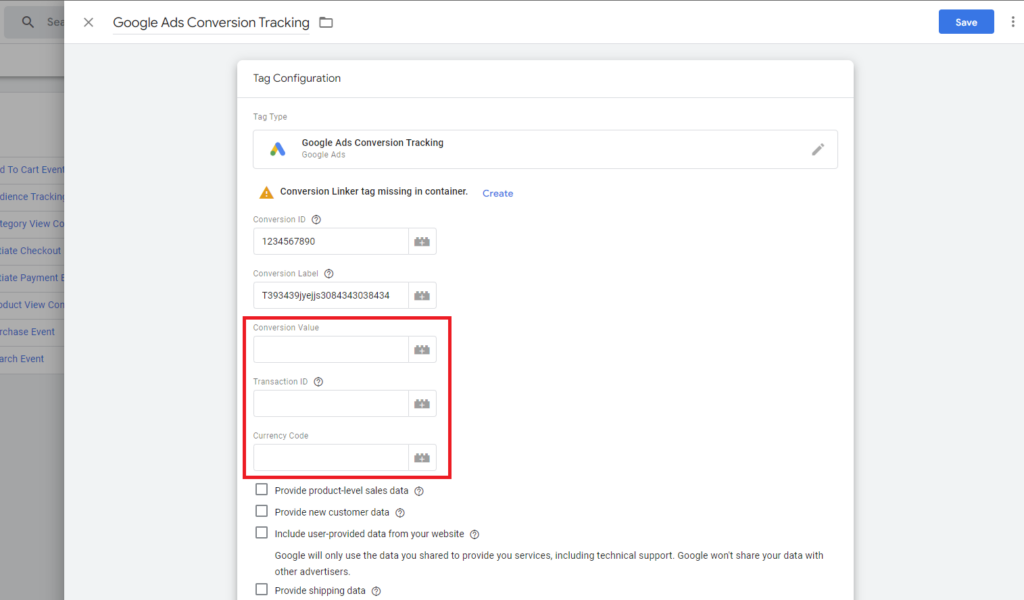 Google Ads Enhanced Conversion: Tag Settings