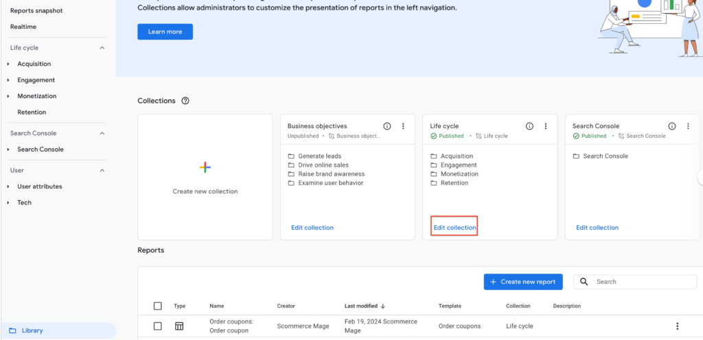 GA4 edit collection