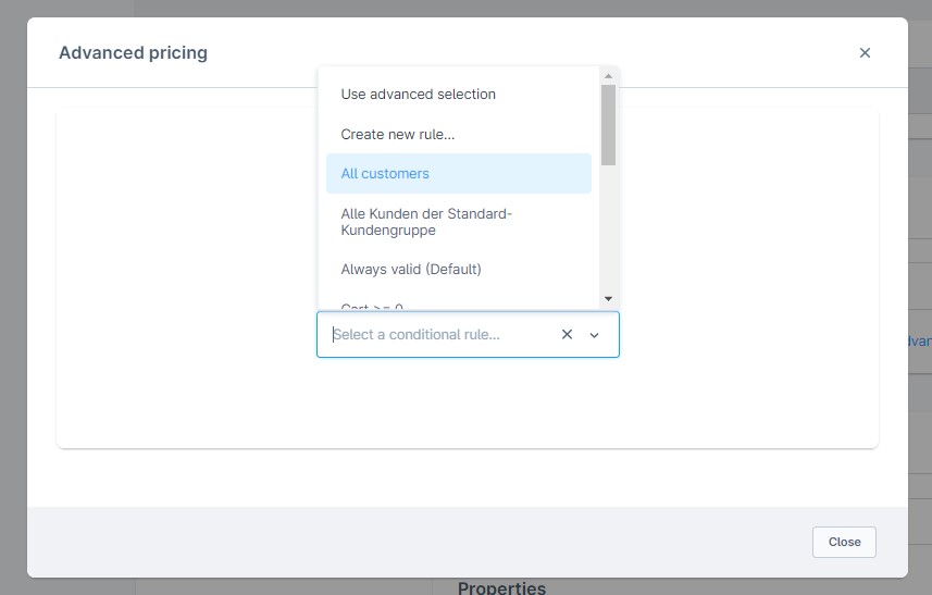 Shopware 6 advnaced pricing conditional rule selection