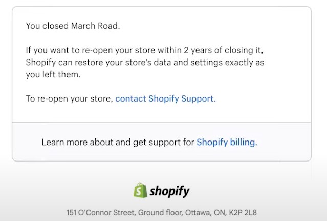 How to cancel Shopify subscription: confirmation email