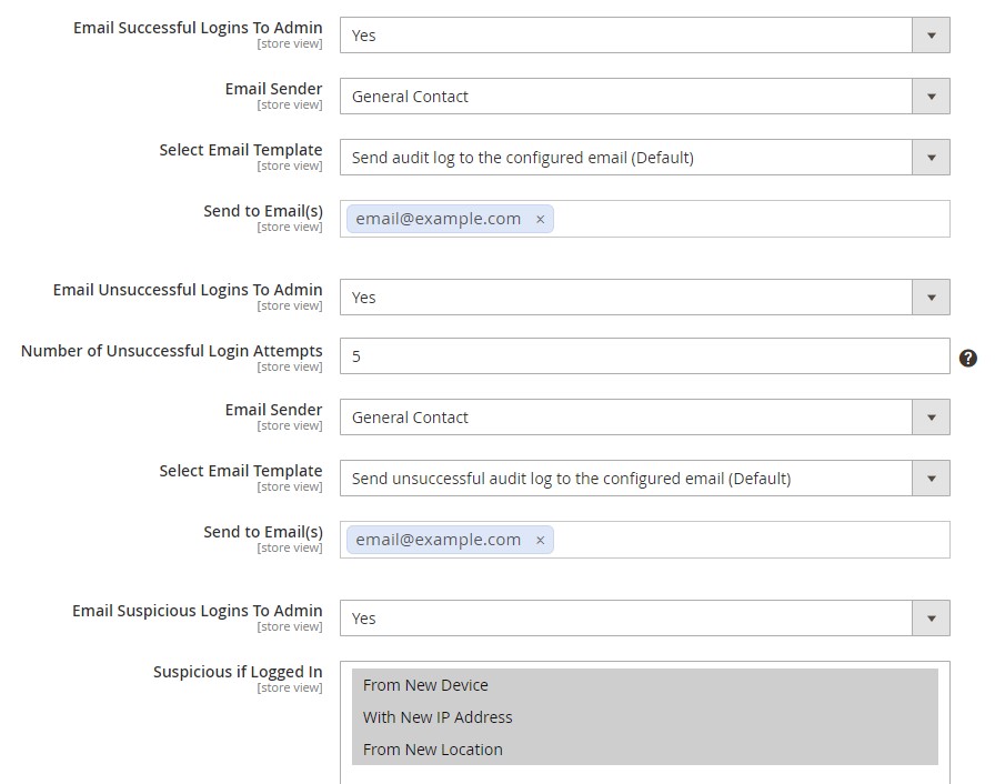 Magento 2 admin activity log: email notifications