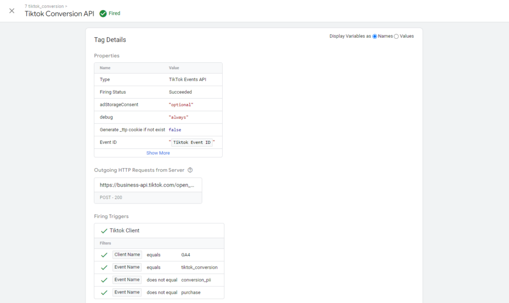 Tiktok Events API Server Side GTM Tag Firing