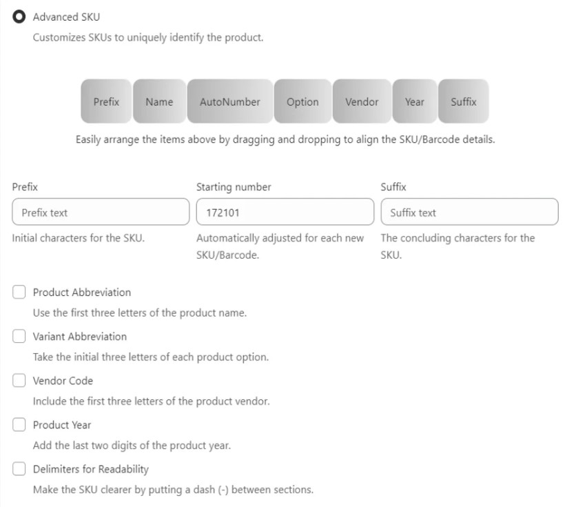 Shopify SKU autogeneration with third-party app