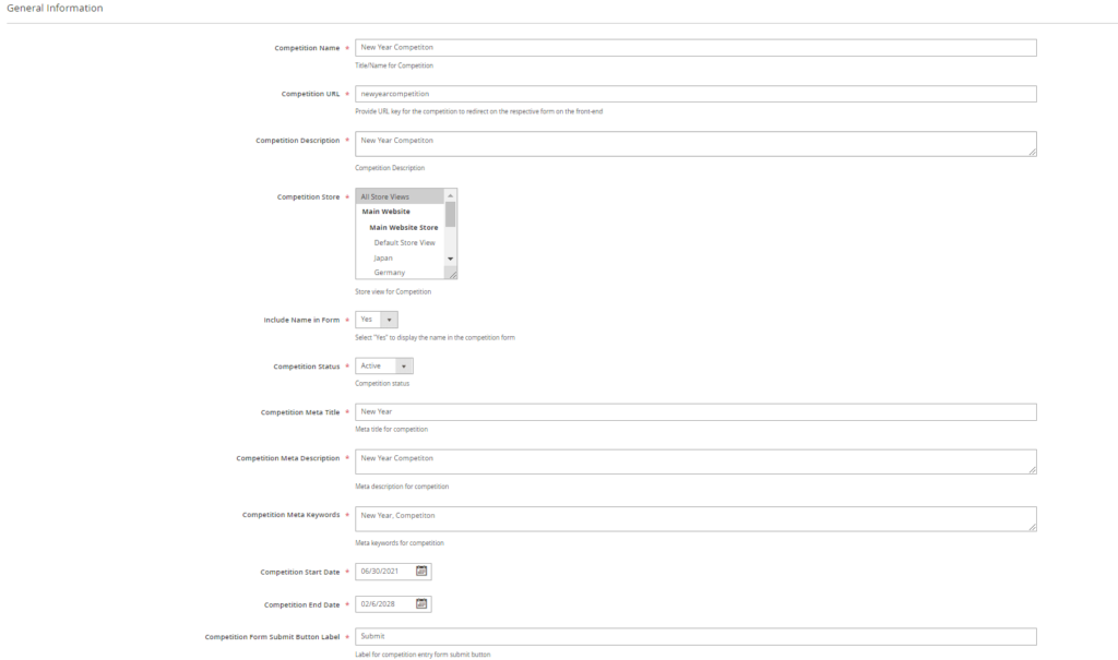 Competition General Settings