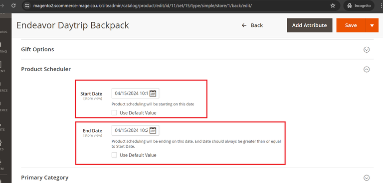 Magento 2 product schedule start and end date