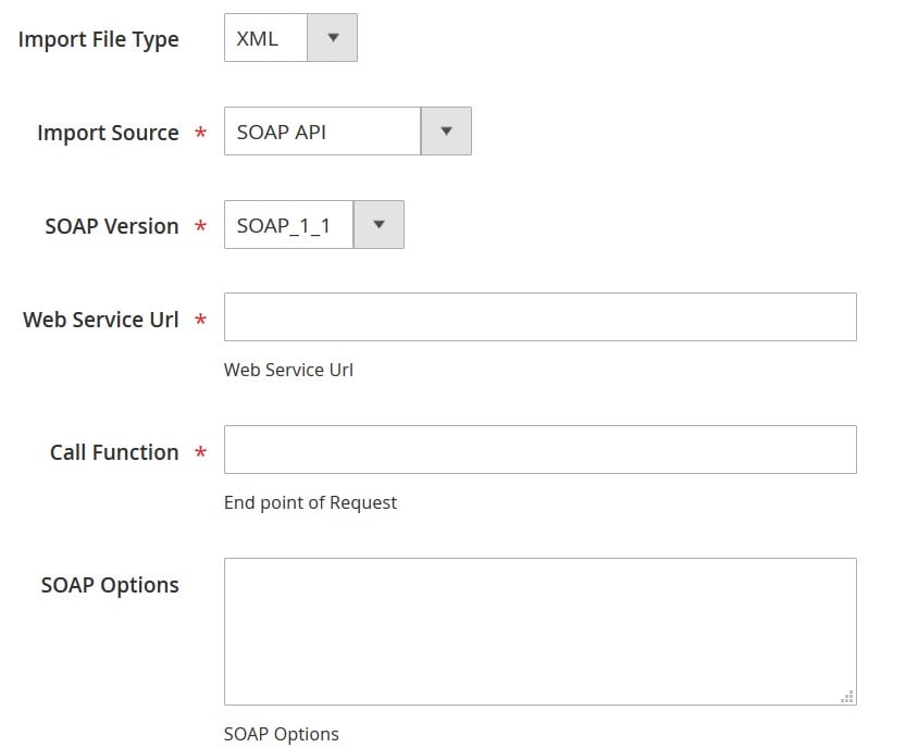 Screenshot showing Magento 2 REST and SOAP API Import interface of Improved Import & Export Extension