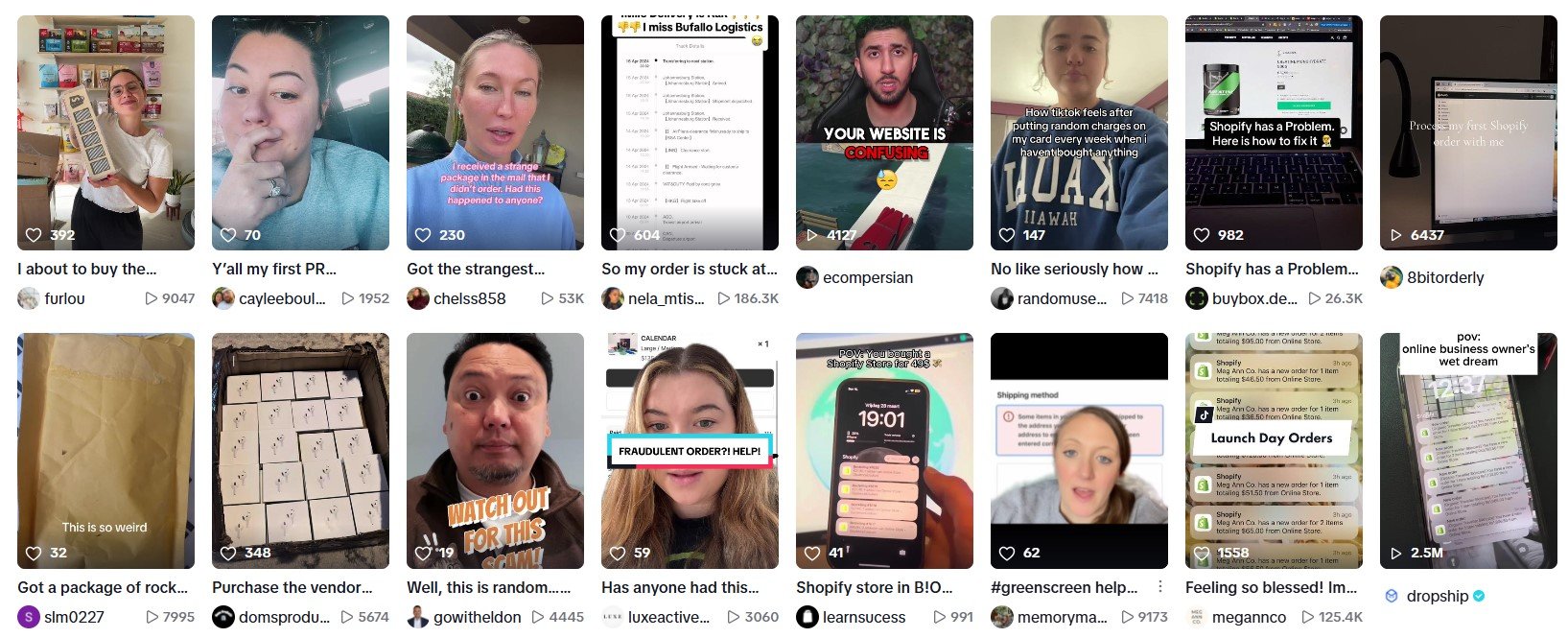 screenshot of multiple tiktok videos for the 