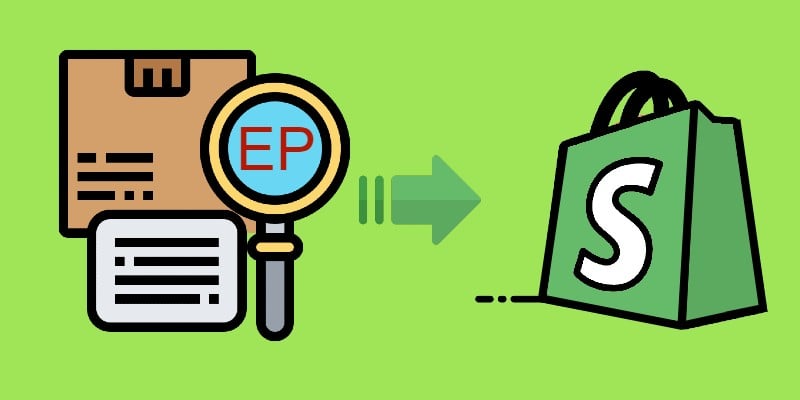illustrative image for the shopify-ep guide with a package flat icon and a shopify logo