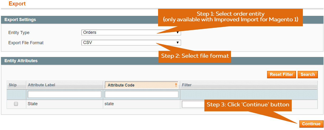 screenshot of order export job in improved import and export for Magento 1 - first step to Migrate Orders from Magento 1 to Magento 2