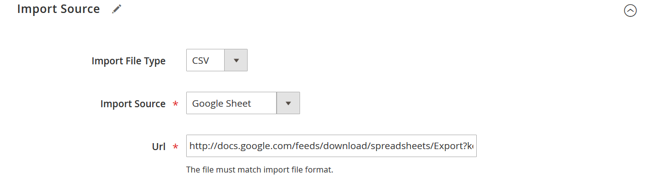 Screenshot of Improved Import and Export Extension import job's import source - second step to Migrate Orders from Magento 1 to Magento 2