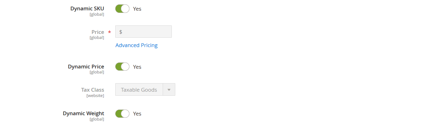 Magento 2 bundle product specific settings: dynamic SKU, dynamic price, and dynamic weight