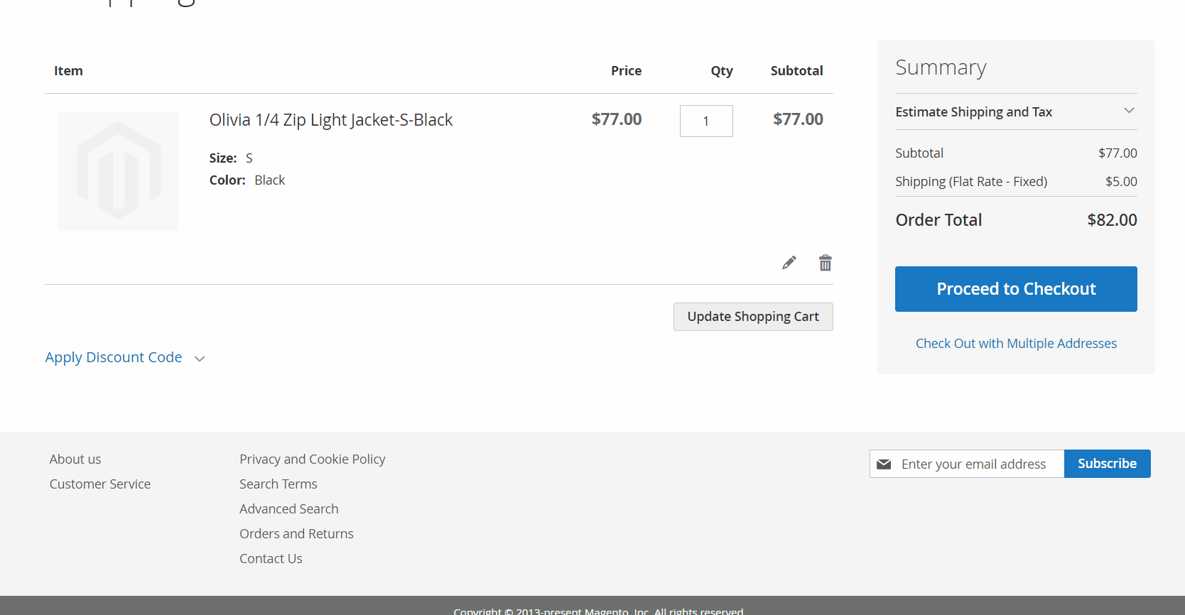 gif that illustrates how the magento 2 estimate shipping and tax cart section works