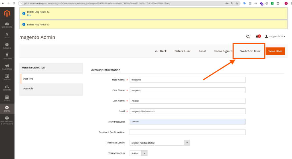 Magento 2 Admin Account Switcher : Login to admin