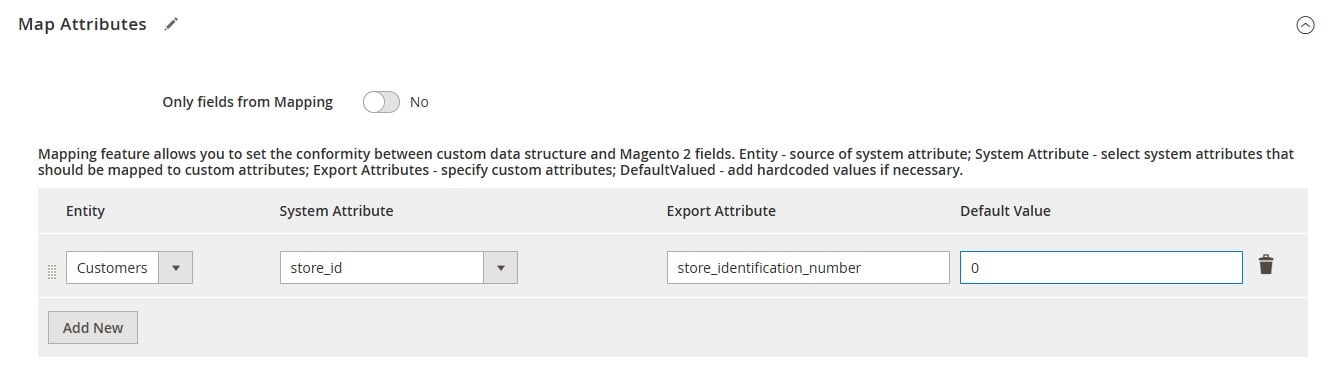 screenshot showing how to map customer attributes in Magento 2 export with IIE