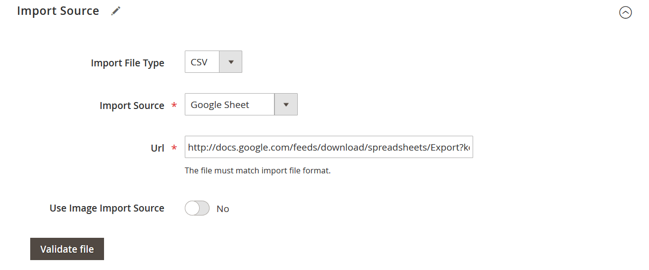 Magento 2 CMS Page import file type and source with Improved Import & Export extension