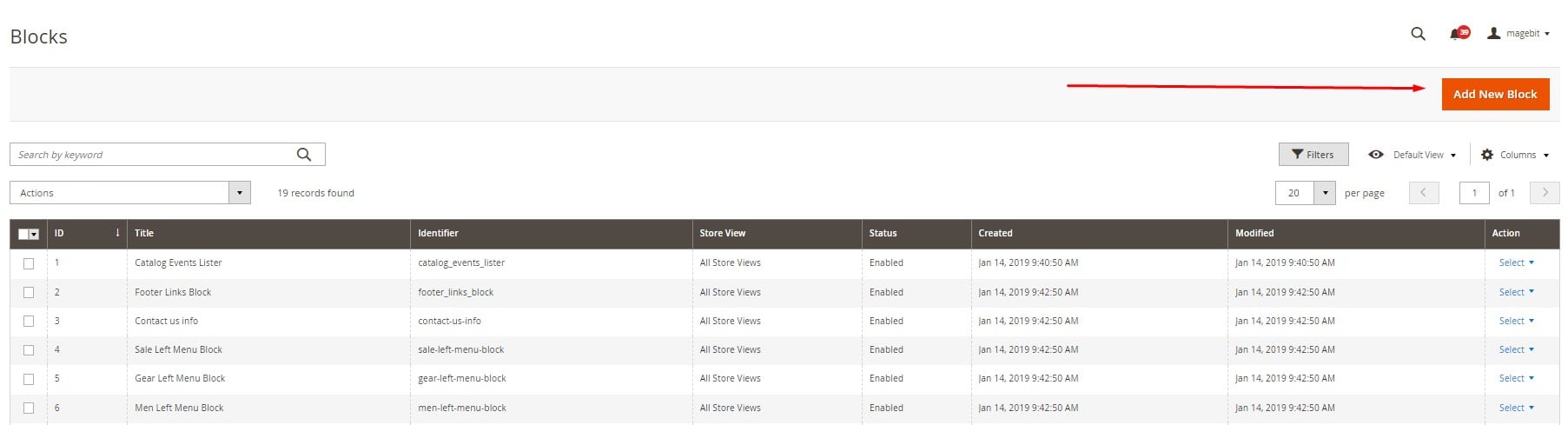 Magento 2 CMS Pages: add new block