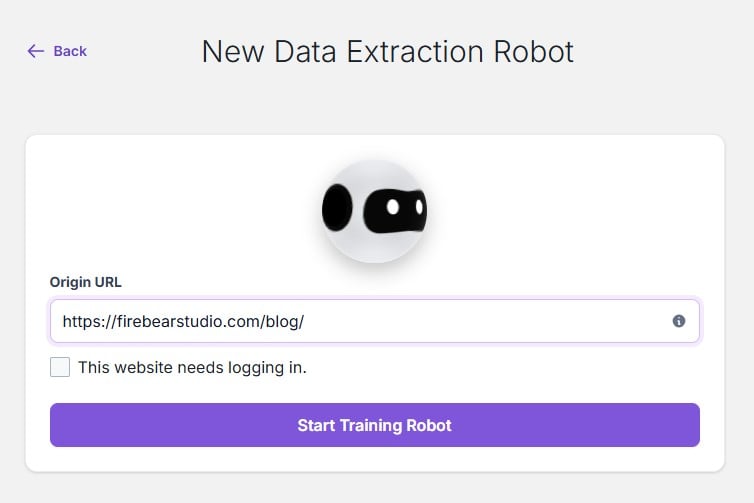 screenshot of Browse AI's first step in data extraction from Firebear's blog