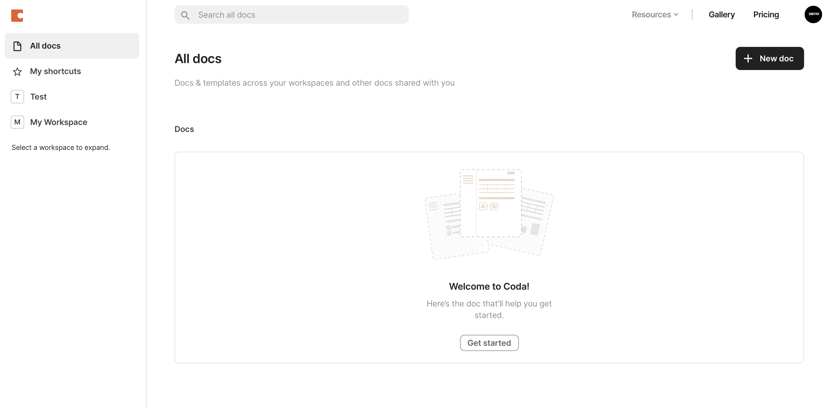 screenshot illustrating what is coda.io showing its welcome screen