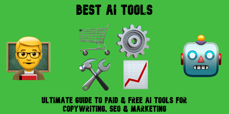 Illustrative image for the best AI tools guide with emojis and text on green background