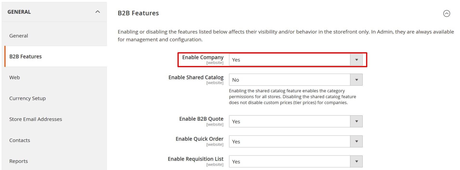enable magento 2 b2b company functionality in the admin