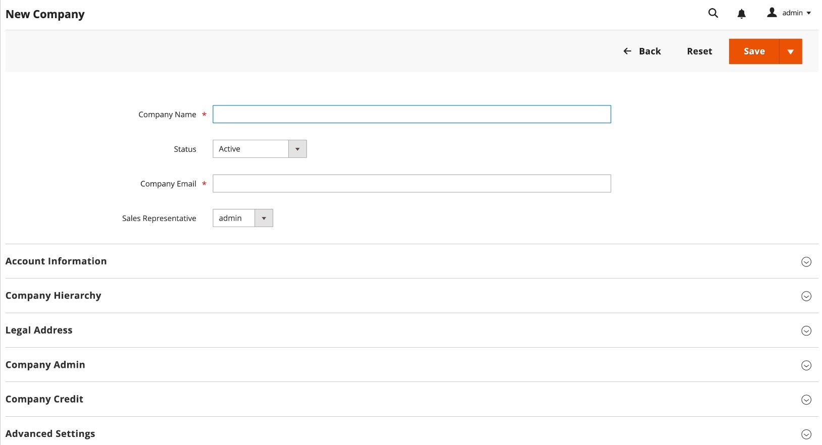 edit magento 2 b2b company form the admin