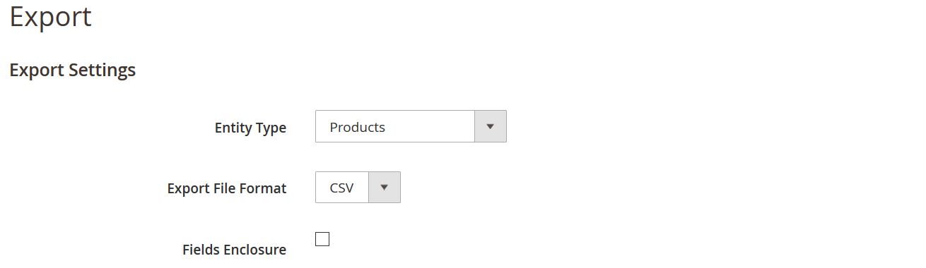standard Magento 2 Product export screen where you can also export Downloadable products