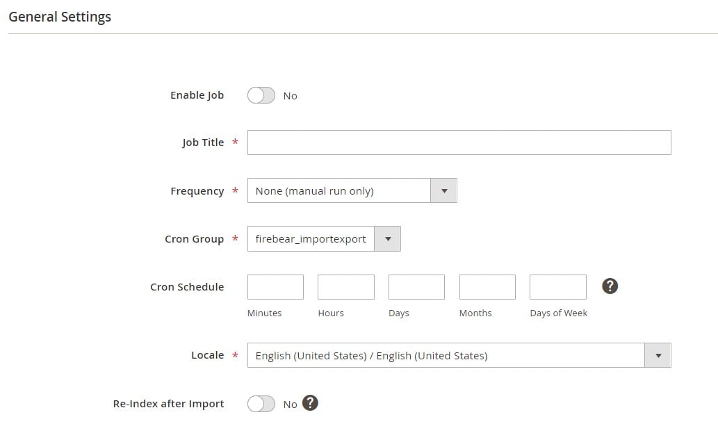 Magento 2 gift card import: general settings of the Improved Import & Export extension
