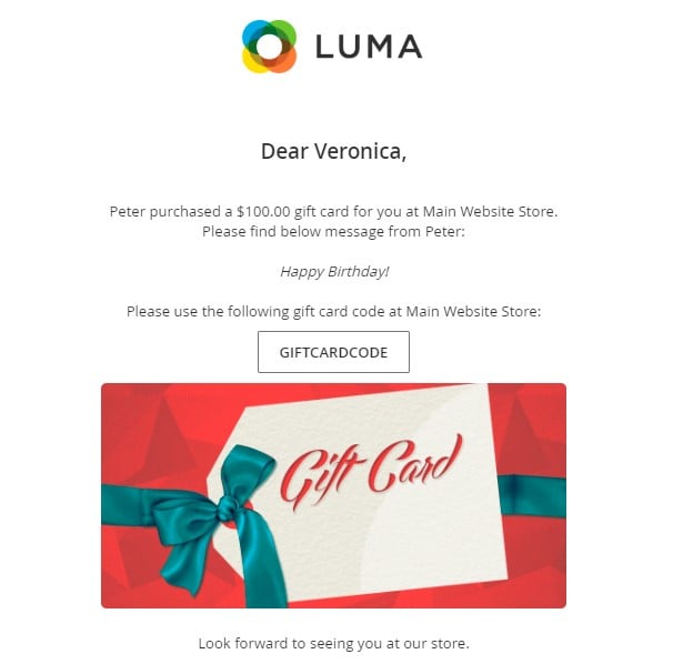 magento 2 gift card in email