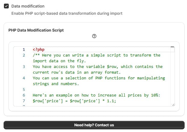 screenshot of Shopify PHP Data Modification Script with Improved Import & Export
