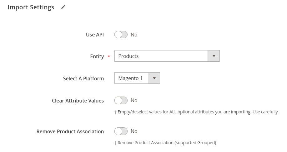 Import settings of a new Import job with products as an import entity - the condition necessary to Import Magento 2 Product Images & Data Separately