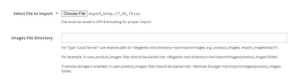 Magento 2 import file upload and images directory selection