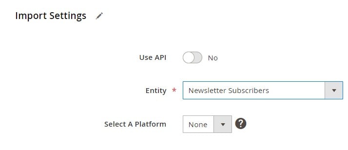 import settings of magento 2 import of newsletter subscribers with Improved Import & Export for Magento CRM integration