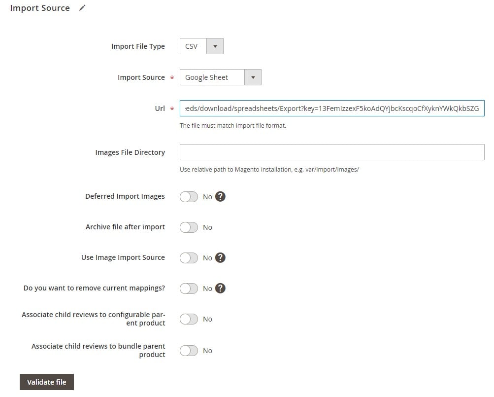  import source and file type selection of Improved Import & Export that lets you import data to Magento 2 from any CRM