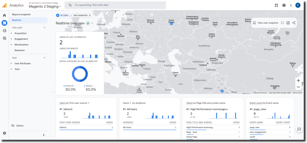 Real Time reports in GA4