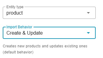 three types of Shopware 6 import behavior for products: Create and Update,